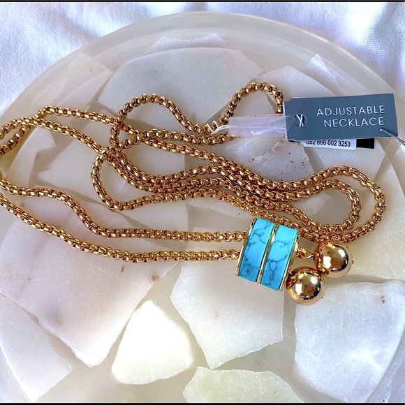 Alfani Gold-Tone Turquoise Stone Lariat Necklace - Picture 4 of 5